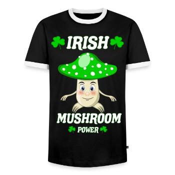 The Irish Power Mushroom, Funny Mushrooms Design - Men's Ringer Shirt - black/white - Front - AI Model Female 172 light (172cm) & AI Model Male 178 light (178cm)