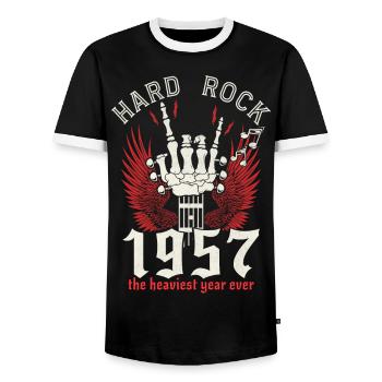 Musicien Hard Rock 1957 65 Ans Anniversaire - T-shirt contrasté Homme - noir/blanc - Devant - AI Model Female 172 light (172cm) & AI Model Male 178 light (178cm)