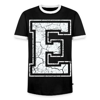 Letter S in white in the used look - Men's Ringer Shirt - black/white - Front - AI Model Female 172 light (172cm) & AI Model Male 178 light (178cm)