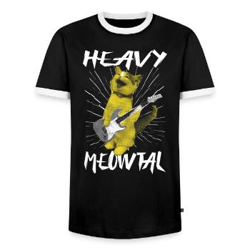 Heavy Meowtal Cat Cat Gift Idea - Men's Ringer Shirt - black/white - Front - AI Model Female 172 light (172cm) & AI Model Male 178 light (178cm)