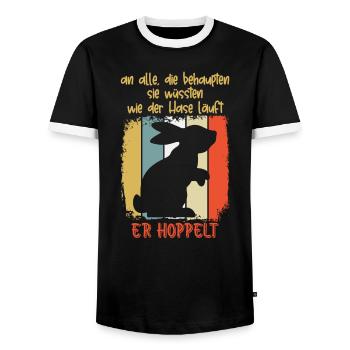 Der Hase hoppelt Sarkasmus Lustiger Spruch - Männer Kontrast-T-Shirt - Schwarz/Weiß - Vorne - AI Model Female 172 light (172cm) & AI Model Male 178 light (178cm)