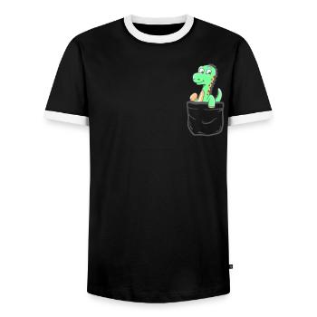 Pocket Dino mignon dinosaure Dino cadeau - T-shirt contrasté Homme - noir/blanc - Devant - AI Model Female 172 light (172cm) & AI Model Male 178 light (178cm)