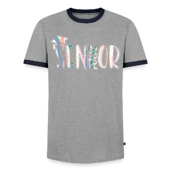Senior 2021 - Men's Ringer Shirt - grey/navy  - Front - AI Model Female 172 light (172cm) & AI Model Male 178 light (178cm)