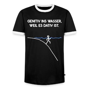 Genitiv Ins Wasser Weil Es Dativ Ist Grammatik Fun - Männer Kontrast-T-Shirt - Schwarz/Weiß - Vorne - AI Model Female 172 light (172cm) & AI Model Male 178 light (178cm)