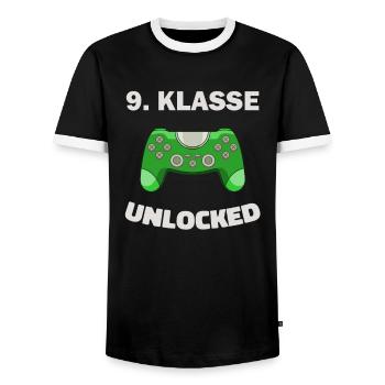 9. Klasse Gamer Deko Zocker Schule Kinder Geschenk - Männer Kontrast-T-Shirt - Schwarz/Weiß - Vorne - AI Model Female 172 light (172cm) & AI Model Male 178 light (178cm)