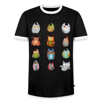 Hibou Aigle Hibou Animal Forêt Animal Petit Hibou Barno Chouette Fun - T-shirt contrasté Homme - noir/blanc - Devant - AI Model Female 172 light (172cm) & AI Model Male 178 light (178cm)