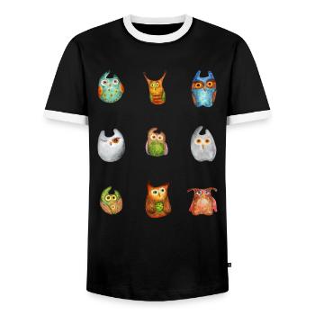 Hibou Aigle Hibou Animal Forêt Animal Petit Hibou Barno Chouette Fun - T-shirt contrasté Homme - noir/blanc - Devant - AI Model Female 172 light (172cm) & AI Model Male 178 light (178cm)