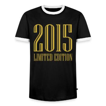 2015 Limited Edition Birthday Gift Decoration - Men's Ringer Shirt - black/white - Front - AI Model Female 172 light (172cm) & AI Model Male 178 light (178cm)