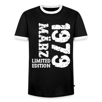 1979 März Limited Edition Geburtstag Geschenk - Männer Kontrast-T-Shirt - Schwarz/Weiß - Vorne - AI Model Female 172 light (172cm) & AI Model Male 178 light (178cm)