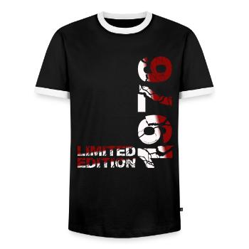 1976 Limited Edition Birthday Gift Wife Husband - Men's Ringer Shirt - black/white - Front - AI Model Female 172 light (172cm) & AI Model Male 178 light (178cm)
