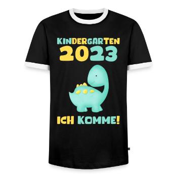 Kindergarten 2023 Ich Komme Jungen Kita Geschenk - Männer Kontrast-T-Shirt - Schwarz/Weiß - Vorne - AI Model Female 172 light (172cm) & AI Model Male 178 light (178cm)