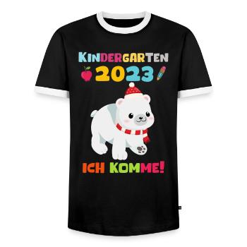Kindergarten 2023 Ich Komme Jungen Kita Geschenk - Männer Kontrast-T-Shirt - Schwarz/Weiß - Vorne - AI Model Female 172 light (172cm) & AI Model Male 178 light (178cm)