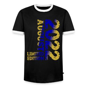 2022 août édition limitée 1er anniversaire - T-shirt contrasté Homme - noir/blanc - Devant - AI Model Female 172 light (172cm) & AI Model Male 178 light (178cm)