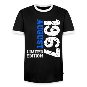 1967 August Limited Edition 56th Birthday Outfit - Men's Ringer Shirt - black/white - Front - AI Model Female 172 light (172cm) & AI Model Male 178 light (178cm)