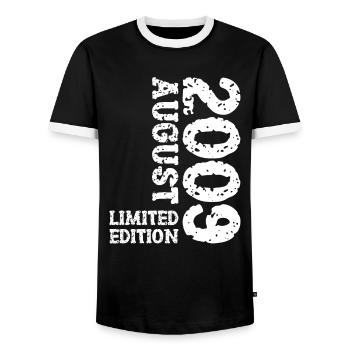 2009 August Limited Edition 14. Geburtstag Outfit - Männer Kontrast-T-Shirt - Schwarz/Weiß - Vorne - AI Model Female 172 light (172cm) & AI Model Male 178 light (178cm)