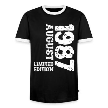 1987 August Limited Edition 36. Geburtstag Outfit - Männer Kontrast-T-Shirt - Schwarz/Weiß - Vorne - AI Model Female 172 light (172cm) & AI Model Male 178 light (178cm)