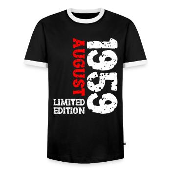 1959 August Limited Edition 64th Birthday Outfit - Men's Ringer Shirt - black/white - Front - AI Model Female 172 light (172cm) & AI Model Male 178 light (178cm)