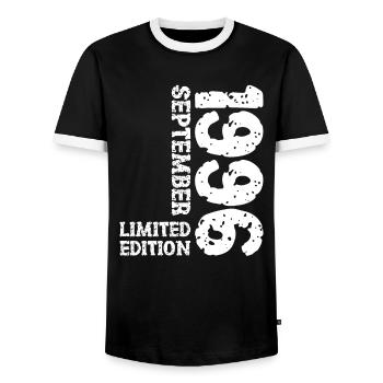 1996 September Limited Edition 27. Geburtstag Deko - Männer Kontrast-T-Shirt - Schwarz/Weiß - Vorne - AI Model Female 172 light (172cm) & AI Model Male 178 light (178cm)