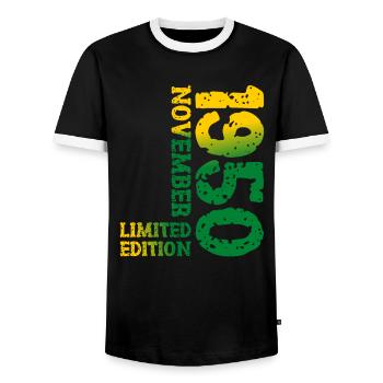 1950 November Limited Edition 73. Geburtstag Deko - Männer Kontrast-T-Shirt - Schwarz/Weiß - Vorne - AI Model Female 172 light (172cm) & AI Model Male 178 light (178cm)