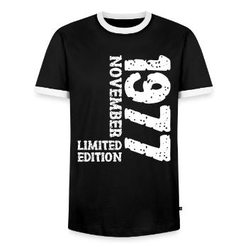 1977 November Limited Edition 46. Geburtstag Deko - Männer Kontrast-T-Shirt - Schwarz/Weiß - Vorne - AI Model Female 172 light (172cm) & AI Model Male 178 light (178cm)