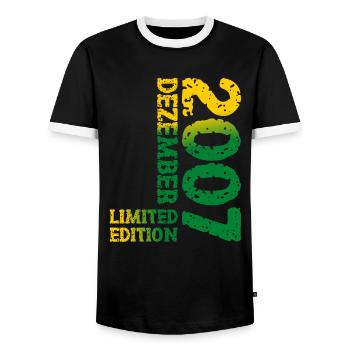 2007 December Limited Edition 16th Birthday Decoration - Men's Ringer Shirt - black/white - Front - AI Model Female 172 light (172cm) & AI Model Male 178 light (178cm)