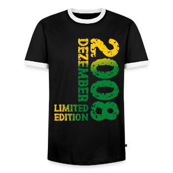 2008 Décembre Édition Limitée 15e Anniversaire Décoration - T-shirt contrasté Homme - noir/blanc - Devant - AI Model Female 172 light (172cm) & AI Model Male 178 light (178cm)