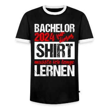 Bachelor 2024 Lange Genug Gelernt Lasst Uns Feiern - Männer Kontrast-T-Shirt - Schwarz/Weiß - Vorne - AI Model Female 172 light (172cm) & AI Model Male 178 light (178cm)