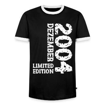 2004 December Limited Edition 19th Birthday Decoration - Men's Ringer Shirt - black/white - Front - AI Model Female 172 light (172cm) & AI Model Male 178 light (178cm)