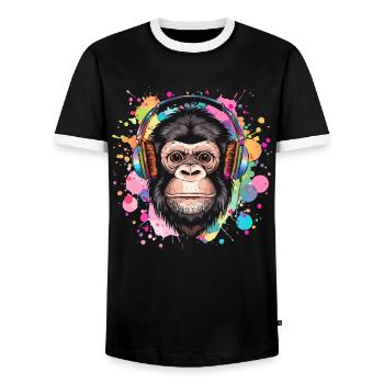 Monkey With Headphones Women's Decoration Men's Gift - Men's Ringer Shirt - black/white - Front - AI Model Female 172 light (172cm) & AI Model Male 178 light (178cm)