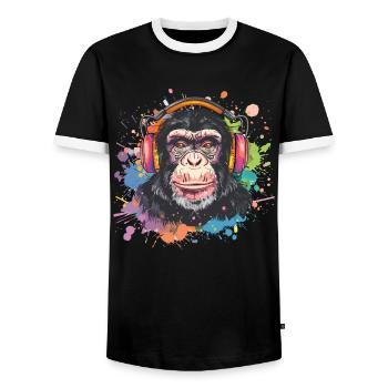 Singe avec casque Décoration femme Cadeau pour homme - T-shirt contrasté Homme - noir/blanc - Devant - AI Model Female 172 light (172cm) & AI Model Male 178 light (178cm)