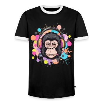 Singe avec casque Décoration femme Cadeau pour homme - T-shirt contrasté Homme - noir/blanc - Devant - AI Model Female 172 light (172cm) & AI Model Male 178 light (178cm)
