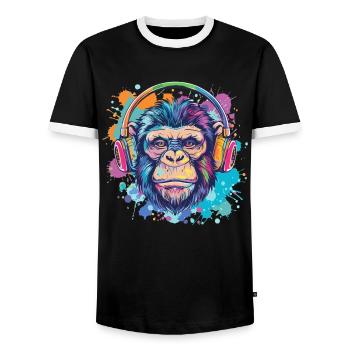 Singe Avec Casque Décoration Femme Cadeau Homme - T-shirt contrasté Homme - noir/blanc - Devant - AI Model Female 172 light (172cm) & AI Model Male 178 light (178cm)