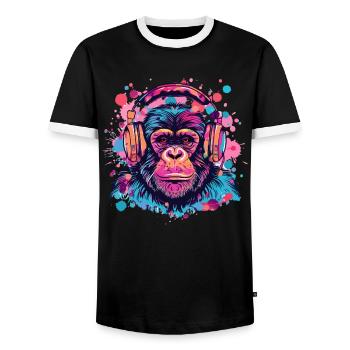 Monkey With Headphones Women's Decoration Men's Gift - Men's Ringer Shirt - black/white - Front - AI Model Female 172 light (172cm) & AI Model Male 178 light (178cm)