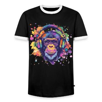 Singe avec casque Décoration femme Cadeau pour homme - T-shirt contrasté Homme - noir/blanc - Devant - AI Model Female 172 light (172cm) & AI Model Male 178 light (178cm)