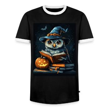 Halloween Geschenk Frauen Eule Männer Kinder Deko - Männer Kontrast-T-Shirt - Schwarz/Weiß - Vorne - AI Model Female 172 light (172cm) & AI Model Male 178 light (178cm)