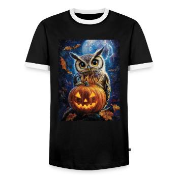 Halloween Geschenk Frauen Eule Männer Kinder Deko - Männer Kontrast-T-Shirt - Schwarz/Weiß - Vorne - AI Model Female 172 light (172cm) & AI Model Male 178 light (178cm)