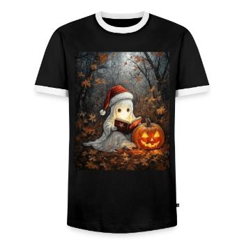 Halloween Geschenk Geist mit Weihnachtsmütze Deko - Männer Kontrast-T-Shirt - Schwarz/Weiß - Vorne - AI Model Female 172 light (172cm) & AI Model Male 178 light (178cm)