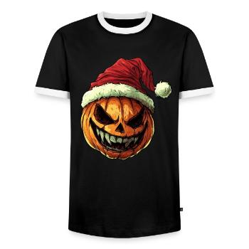 Halloween Geschenk Kürbis mit Weihnachtsmütze Deko - Männer Kontrast-T-Shirt - Schwarz/Weiß - Vorne - AI Model Female 172 light (172cm) & AI Model Male 178 light (178cm)