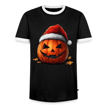 Halloween Geschenk Kürbis mit Weihnachtsmütze Deko - Männer Kontrast-T-Shirt - Schwarz/Weiß - Vorne - AI Model Female 172 light (172cm) & AI Model Male 178 light (178cm)