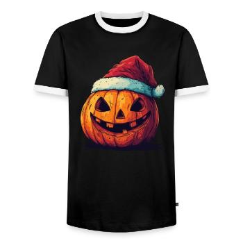 Halloween Geschenk Kürbis mit Weihnachtsmütze Deko - Männer Kontrast-T-Shirt - Schwarz/Weiß - Vorne - AI Model Female 172 light (172cm) & AI Model Male 178 light (178cm)
