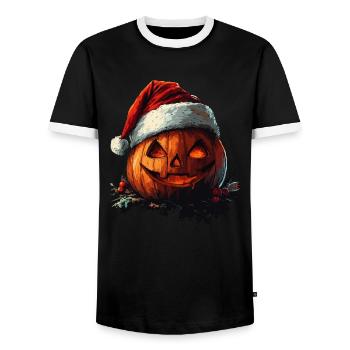 Halloween Geschenk Kürbis mit Weihnachtsmütze Deko - Männer Kontrast-T-Shirt - Schwarz/Weiß - Vorne - AI Model Female 172 light (172cm) & AI Model Male 178 light (178cm)