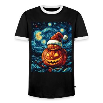 Halloween Geschenk Kürbis mit Weihnachtsmütze Deko - Männer Kontrast-T-Shirt - Schwarz/Weiß - Vorne - AI Model Female 172 light (172cm) & AI Model Male 178 light (178cm)
