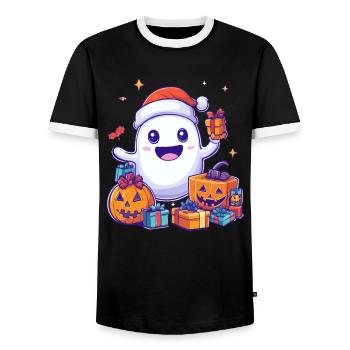 Halloween Geschenk Geist mit Weihnachtsmütze Deko - Männer Kontrast-T-Shirt - Schwarz/Weiß - Vorne - AI Model Female 172 light (172cm) & AI Model Male 178 light (178cm)