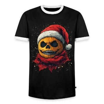 Halloween Geschenk Kürbis mit Weihnachtsmütze Deko - Männer Kontrast-T-Shirt - Schwarz/Weiß - Vorne - AI Model Female 172 light (172cm) & AI Model Male 178 light (178cm)