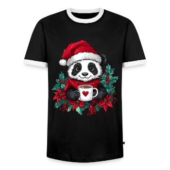 Panda Kaffee Weihnachten Deko Frauen Männer Kinder - Männer Kontrast-T-Shirt - Schwarz/Weiß - Vorne - AI Model Female 172 light (172cm) & AI Model Male 178 light (178cm)