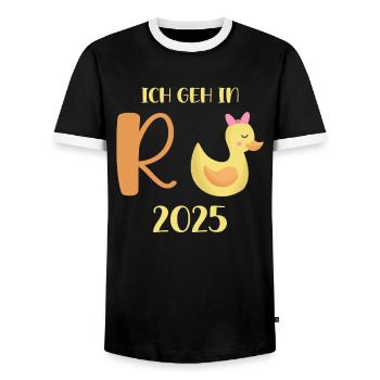 Duck Pension 2025 Pension Retirement Grandpa Grandma Pensioner - Men's Ringer Shirt - black/white - Front - AI Model Female 172 light (172cm) & AI Model Male 178 light (178cm)