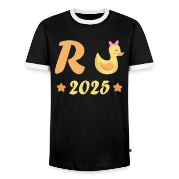 Duck Pension 2025 Pension Retirement Grandpa Grandma Pensioner - Men's Ringer Shirt - black/white - Front - AI Model Female 172 light (172cm) & AI Model Male 178 light (178cm)