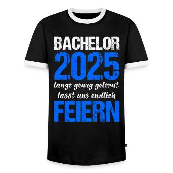 Bachelor 2025 Assez appris Cadeau Etudiant Uni - T-shirt contrasté Homme - noir/blanc - Devant - AI Model Female 172 light (172cm) & AI Model Male 178 light (178cm)