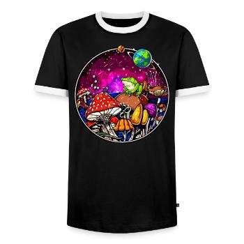 Champignons magiques psychédéliques grenouille hallucinogène - T-shirt contrasté Homme - noir/blanc - Devant - AI Model Female 172 light (172cm) & AI Model Male 178 light (178cm)
