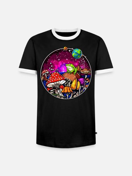 Psychedelic Magic Mushrooms Hallucinogenic Frog - Men's Ringer Shirt - black/white